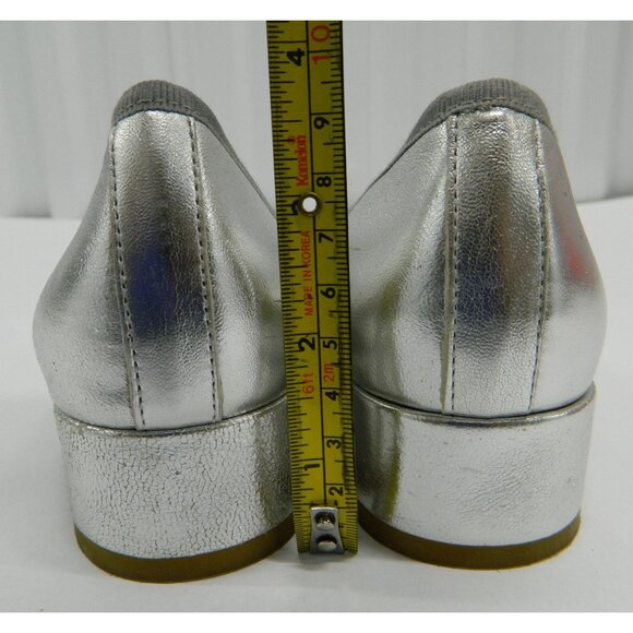 Size 7 Silver Metallic Leather Low Block Heel Bow Detail Summit White Mountain - Picture 5 of 11